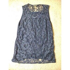 Adrianna Papell Navy Blue Sleeveless Nylon And Rayon Top M Crochet Shell